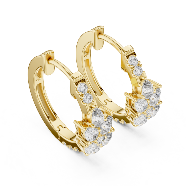 The Rose Cascade: Pear & Round Diamond Huggie Hoops