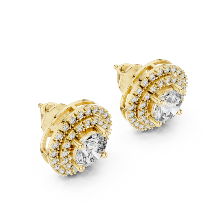 Shimmering Tiered Surround Round Solitaire Earrings